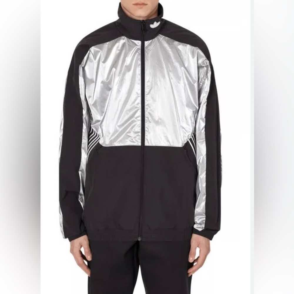 Adidas Men's Black and Silver Windbreaker